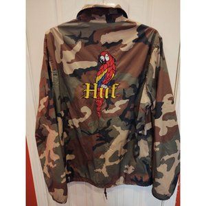 Huf Camo Windbreaker Jacket M Parrot Mens Embroidered Skateboarding Lined